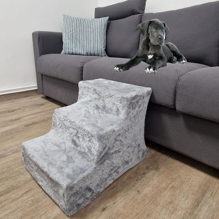 TRUTZHOLM Hundetreppe 3 Stufen Hunderampe für Bett und Sofa, Abnehmbarer, waschbarer Plüschbezug in
