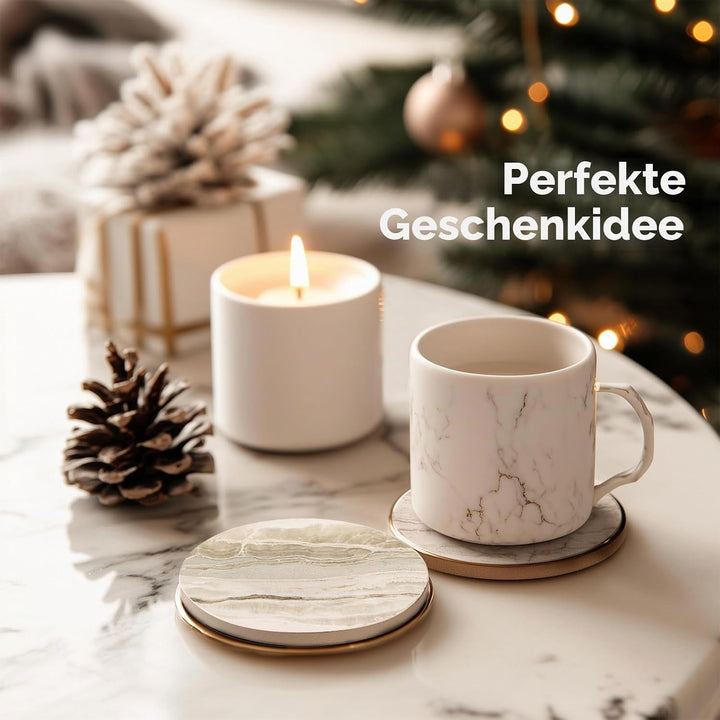 LIFVER Untersetzer Gläser, 6er Glasuntersetzer Set im Marmor-Stil, Saugfähige Untersetzer mit Korkbo