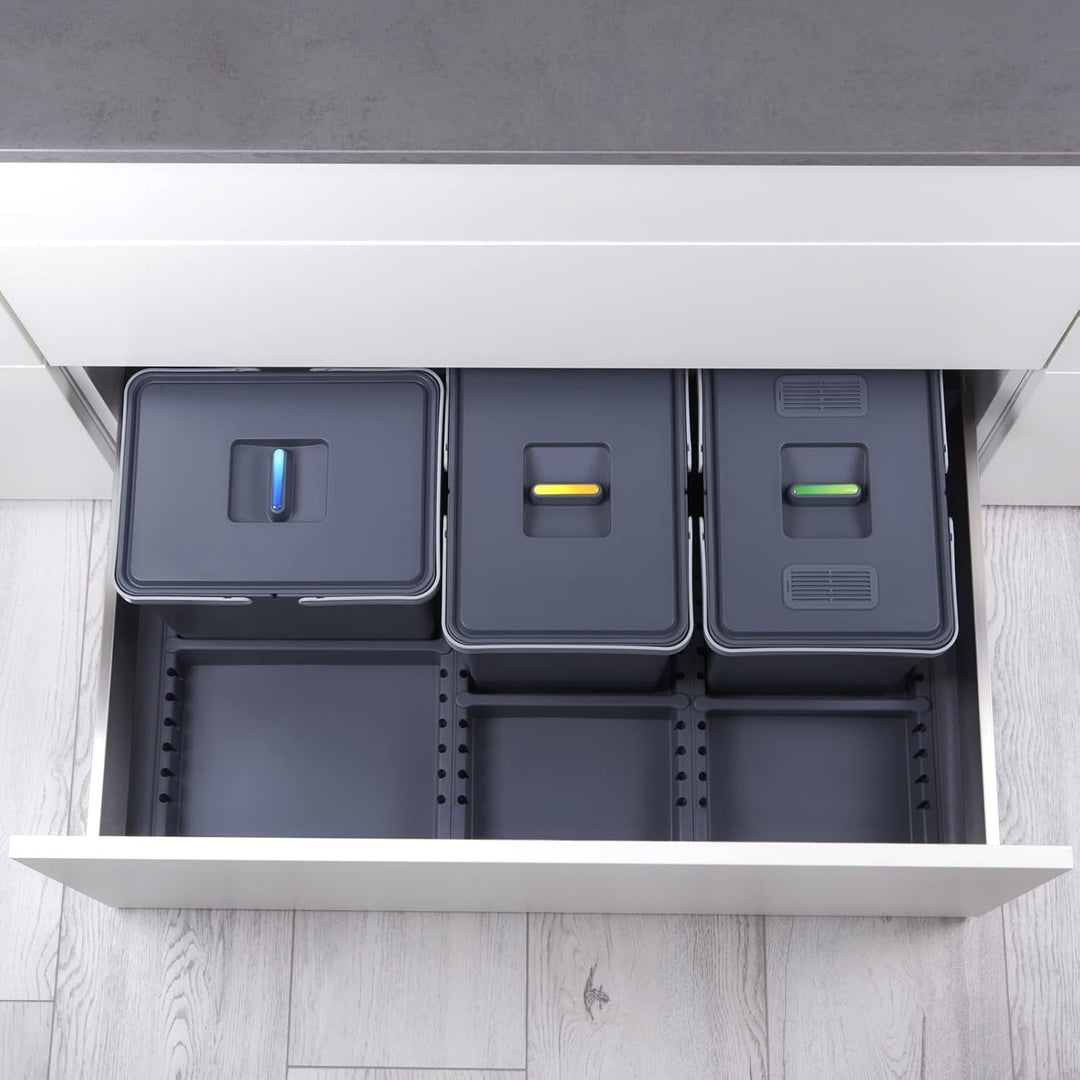 SOTECH Abfallsammler Draw 15+15+15L Abfalltrennsystem mit Deckel Abfallsystem f. Auszug Korpusbreite