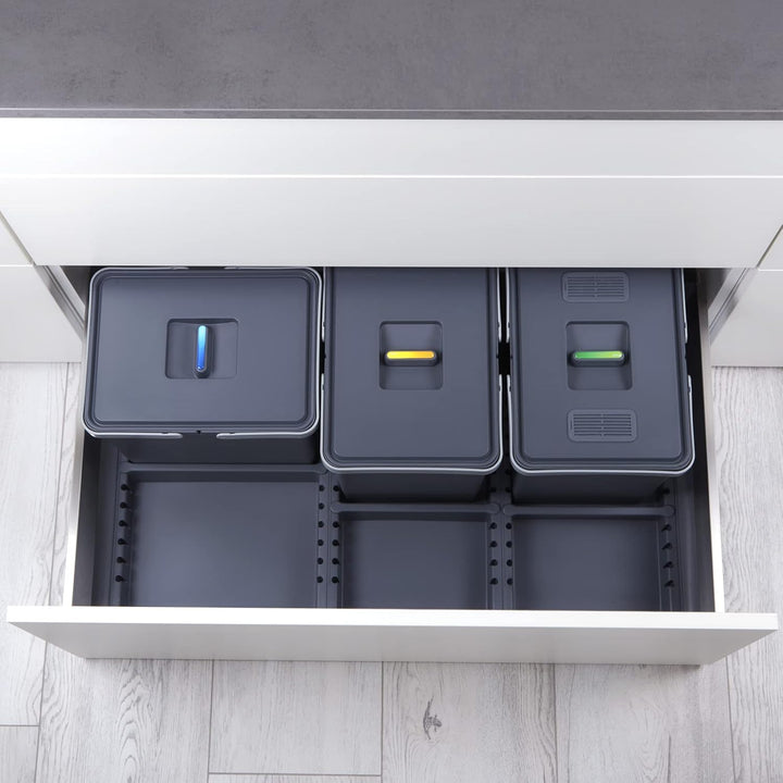 SOTECH Abfallsammler Draw 15+15+15L Abfalltrennsystem mit Deckel Abfallsystem f. Auszug Korpusbreite
