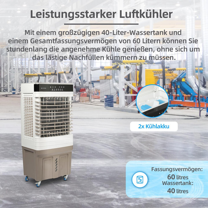 BE COOL 4in1 Luftkühler mit Wasserkühlung - Verdunstungskühler, Ventilator, Luftbefeuchter, Luftwäsc