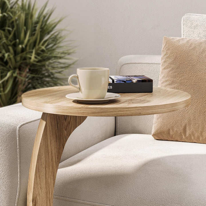 Tubibu MDF - C Form Kleiner Beistelltisch, Runder Tisch als Ablagefläche für Couch und Sofa mit Roll