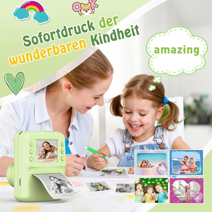 Kinderkamera Sofortbildkamera, Geschenk für Mädchen Jungen von 3–12 Jahren | 2.4" Bildschirm,1080p-V