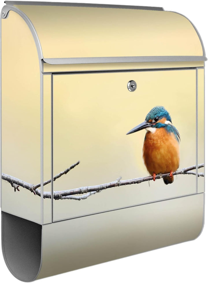 banjado® Design Briefkasten mit Motiv Pause 39x47x14cm &amp; 2 Schlüssel - Briefkasten Stahl Silber mit