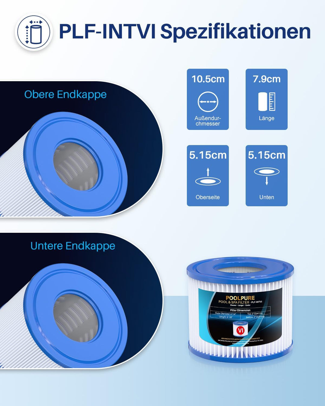POOLPURE Filter VI für Pool, Filterkartuschen VI für Lay-Z-Spa Miami, Monaco, Vegas, PoolFilter Erse