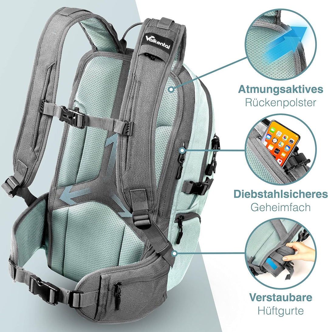Valkental - Innovativer Rucksack mit perfekter Aufteilung (22L) Erweiterbares Volumen (Kein Schwitze