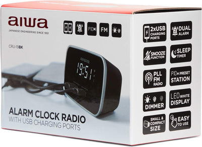 Aiwa CRU-19BK Radio Schwarz Radiowecker LED-Display Dimmerfunktion