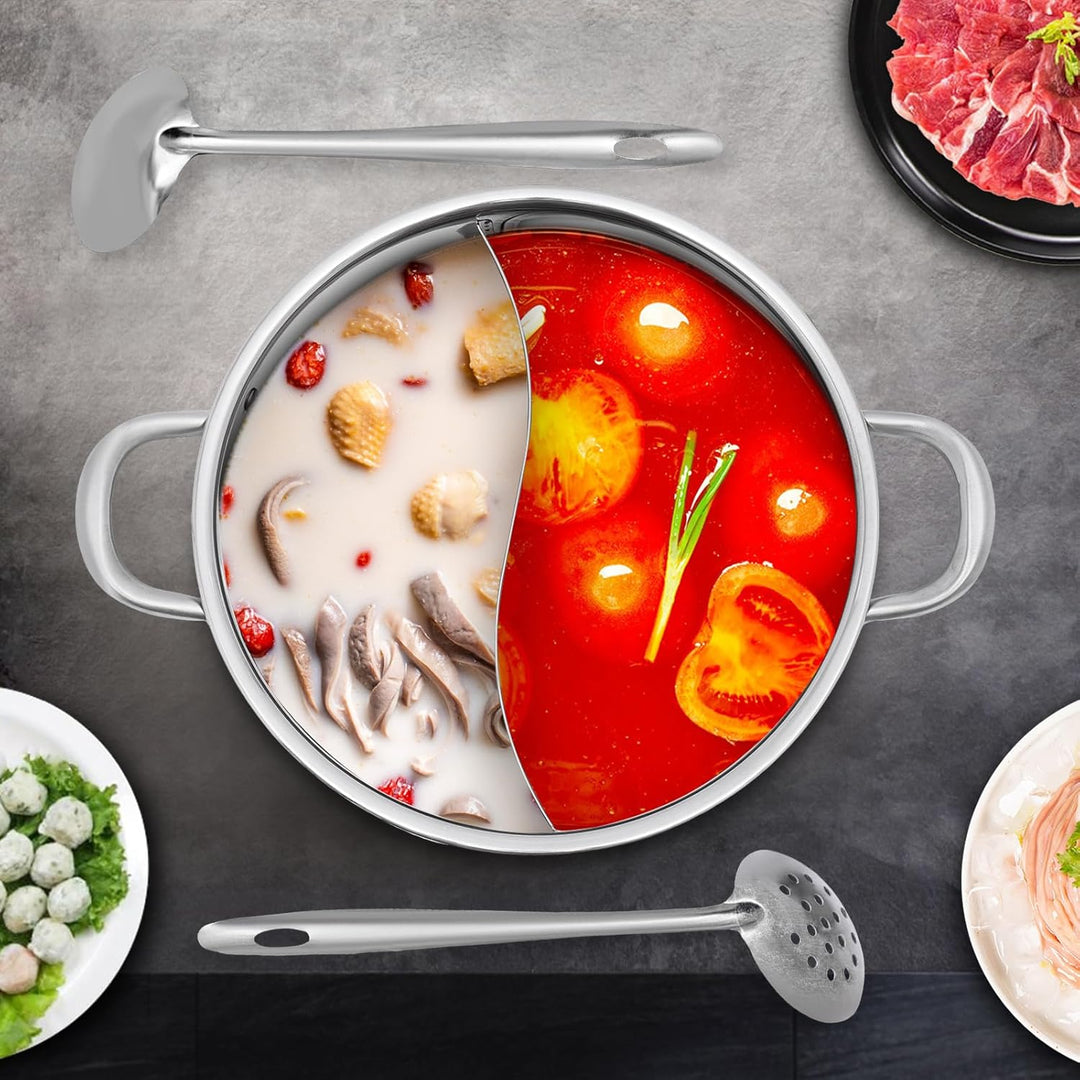 CLEADONG Hot Pot Herd, Hot Wok Topf Hotpot mit Trennwand und Trenndeckel, 304 Lebensmittelqualität E