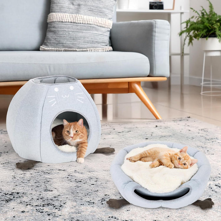 Katzenbett, Faltbare grosse Katzen Katzenhöhle, 45x45x40cm (TxBxH) Katzenhaus Indoor mit abnehmbarem