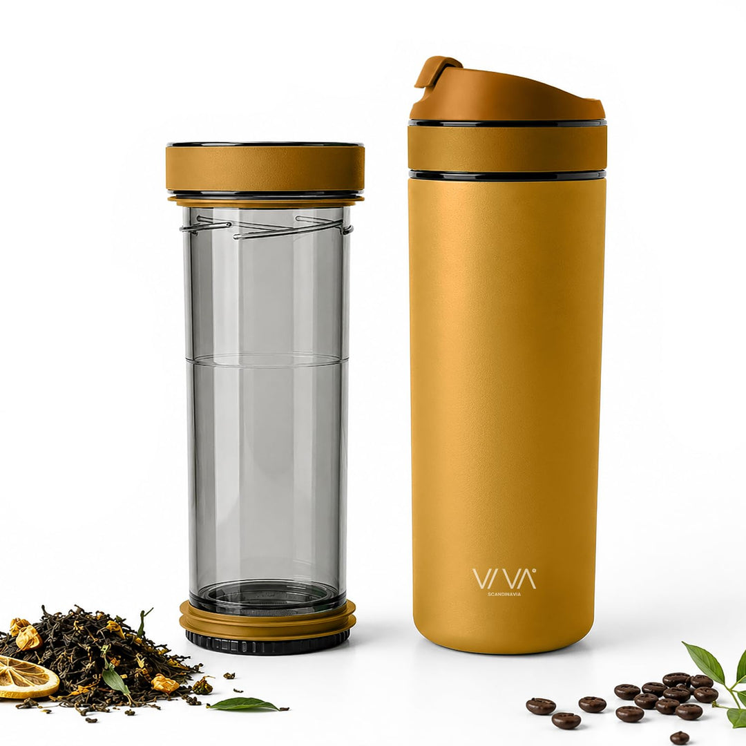 VIVA Recharge Pro Thermobecher, auslaufsicher, Kaffee &amp; Tee, 460 ml, Gelb | Doppelwandig isolierter