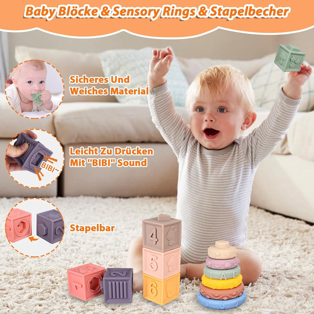 Herenear 6 in 1 Montessori Spielzeug Baby, Spielzeug Baby ab 6 Monate, Motorikspielzeug, Stapelspiel