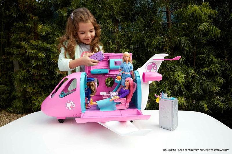 Barbie Flugzeug Dream Plane (ohne Barbie Puppe), mit beweglichen Räder und 15x Barbie Zubehör, in ro