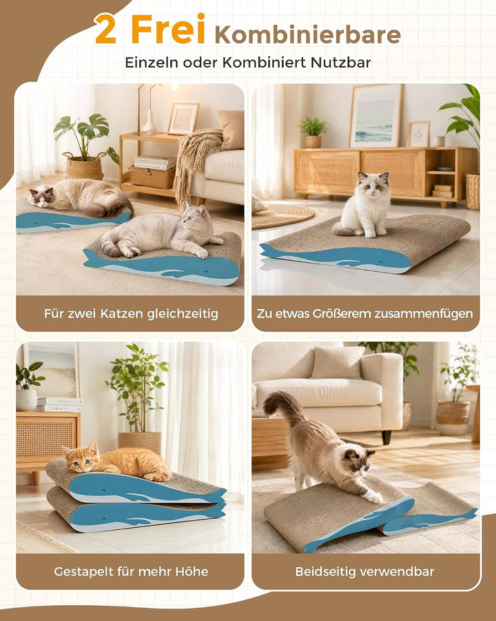 Kratzbrett Katze 2er-Set, Gebogenes Doppelseitig Nutzbare Kratzpappe für Katzen, 42x30x6,5cm grosses
