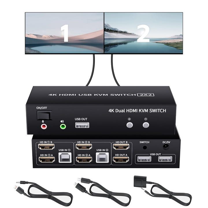 2 Port HDMI USB KVM Switch 4K@60Hz, Bolaazul Dual-Port USB 2,0 HDMI 2,0 KVM Switcher 2x2, Tastatur M