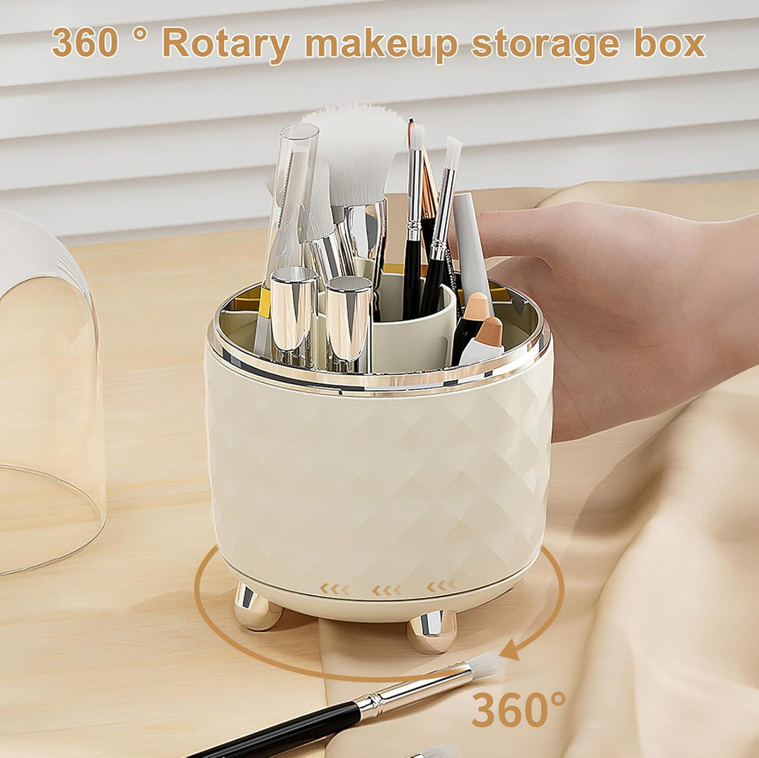 Makeup Brush Holder Organizer 360°Drehbarer Pinsel Organizer mit Deckel Staubdicht Kosmetik Make Up