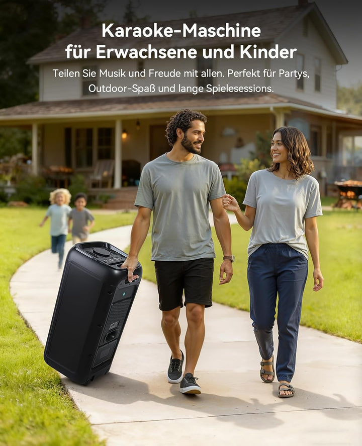GKD80 Karaoke Maschine Für Erwachsene Mit 2 Kabellosen UHF Mikrofonen, 600W Peak Bluetooth Lautsprec