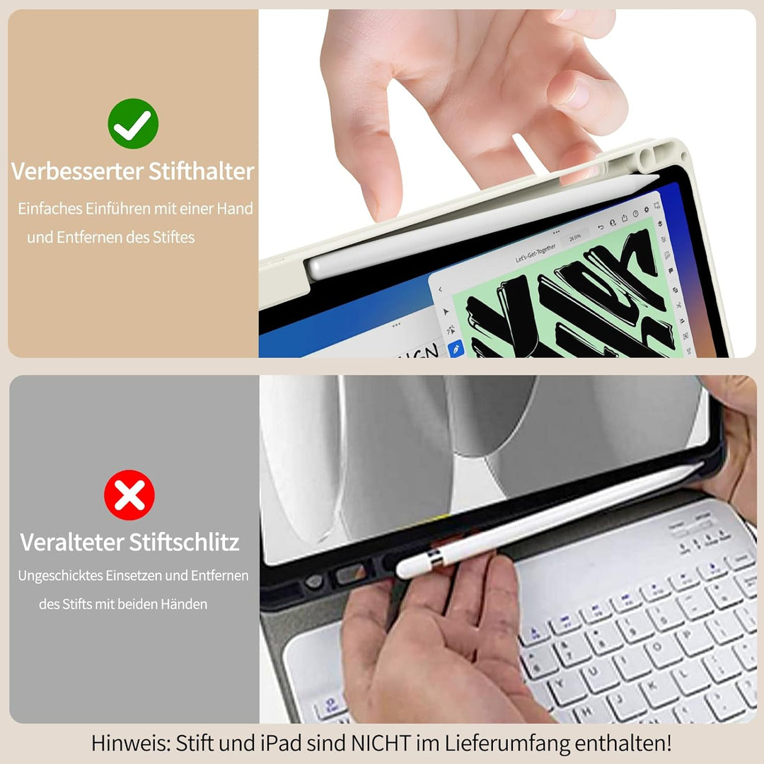 Hülle mit Tastatur für iPad A16 11 Generation 2025/10 Generation 2022(11/10.9 Zoll), Soft TPU Rücksc