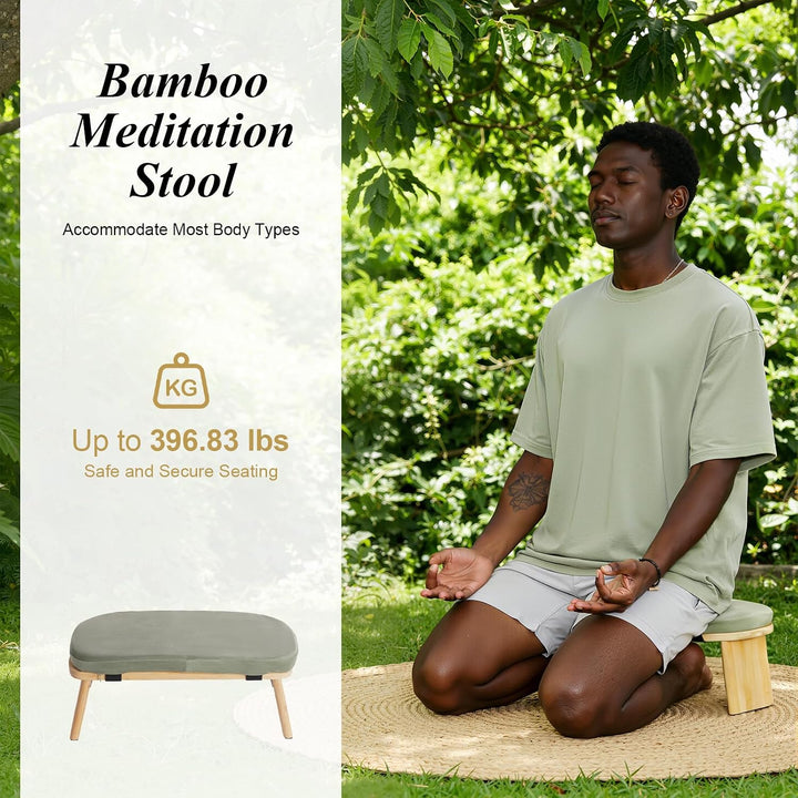 Meditationshocker, Klappbare Meditationsbank aus Bambus, 5° Neigung, Samt-Kissen, ergonomisch, faltb