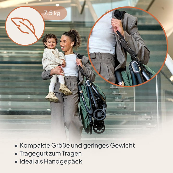 Lionelo Buggy Bess bis 22 kg von 6 Monaten bis 4 Jahren 360°-PU-Schwenkräder, Einhand-Klappfunktion,
