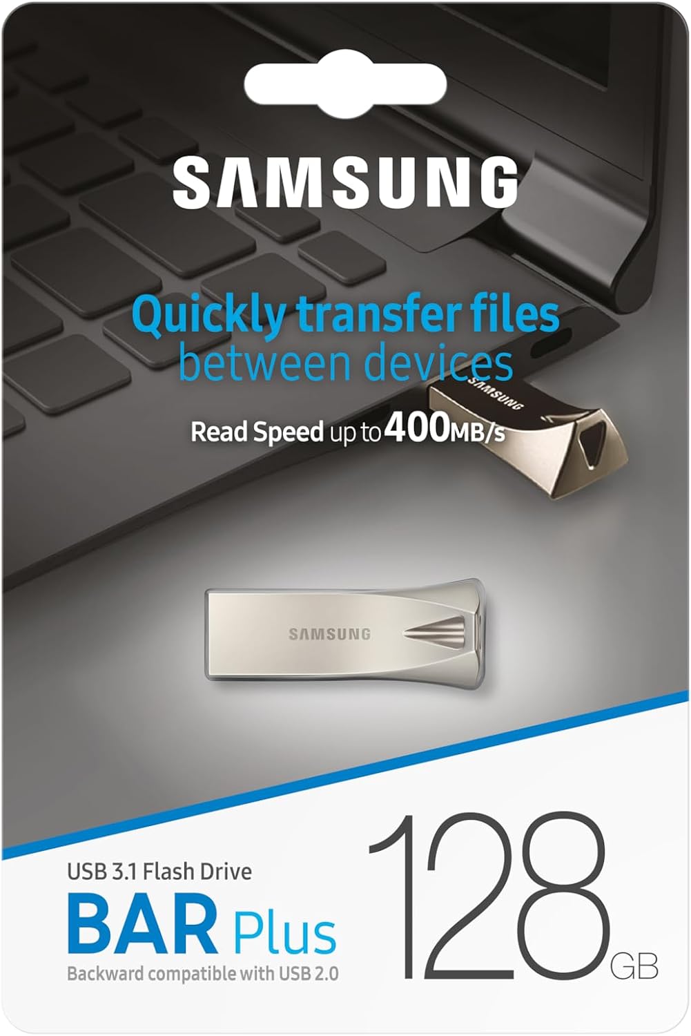 Samsung BAR Plus USB-Stick Typ-A, 128 GB, 400 MB/s Lesen, 60 MB/s Schreiben, Widerstandsfähiger USB