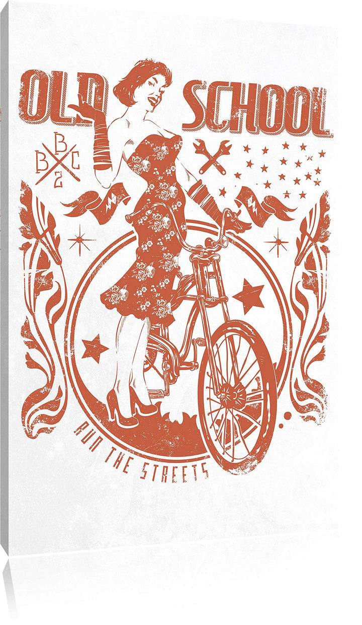 Pixxprint Old School White Bild auf Leinwand, XXL riesige Bilder fertig gerahmt mit Keilrahmen, Kuns