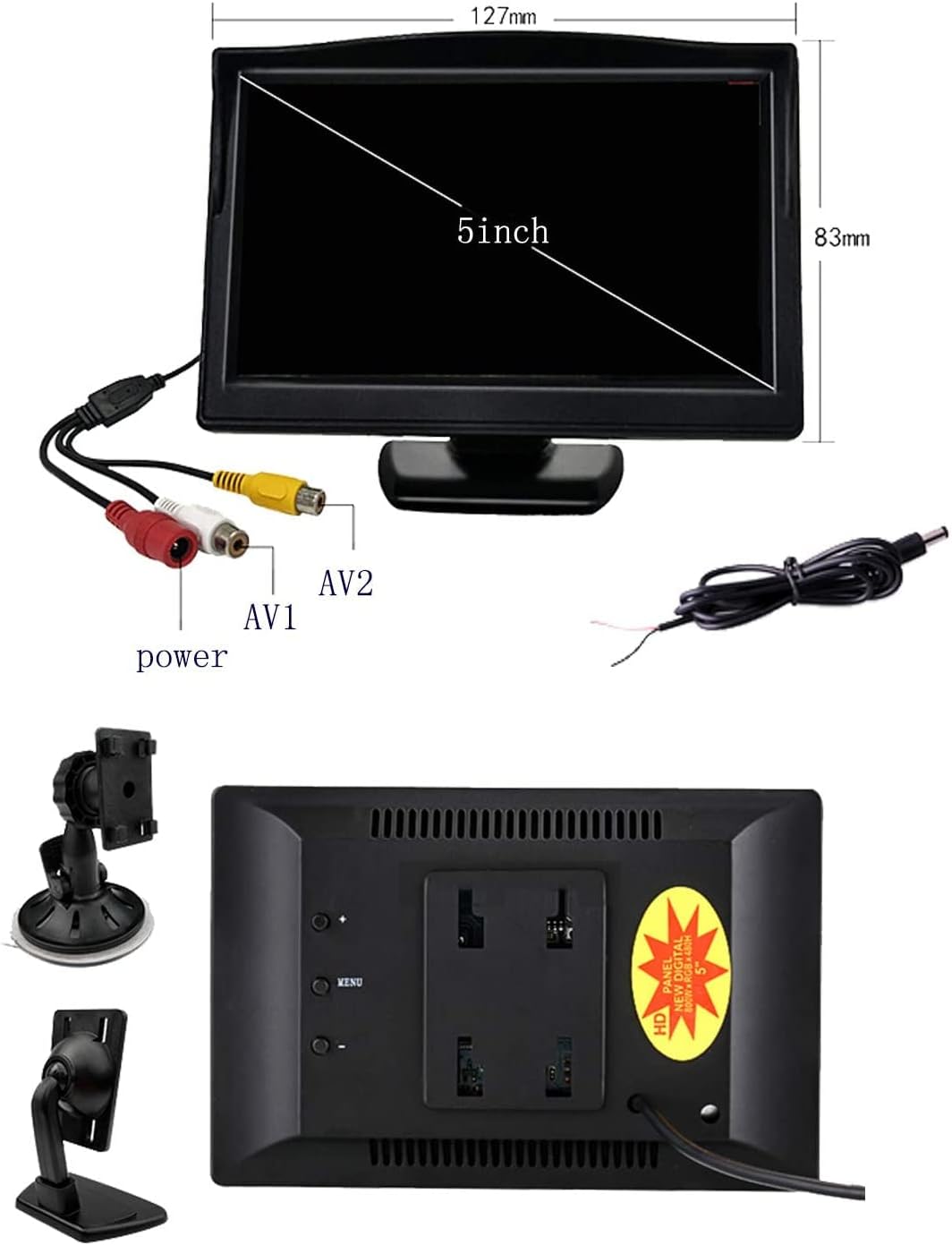 Padarsey 5 Inch Zoll TFT LCD Car Color Rear View Monitor Screen for Parking Rear View Backup Camera