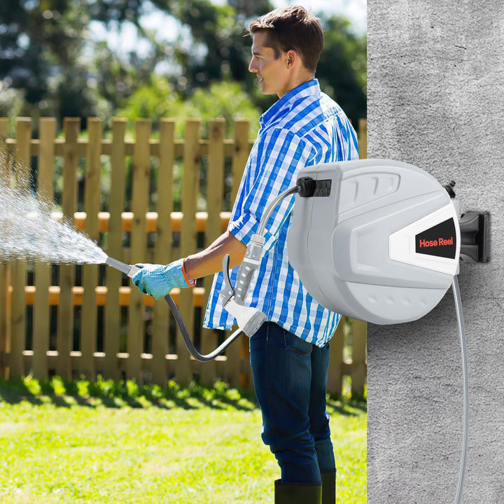Schlauchtrommel 20m, Gartenschlauch Trommel mit Handbrause, Aufroll-Automatik Schlauchbox, Schlaucha