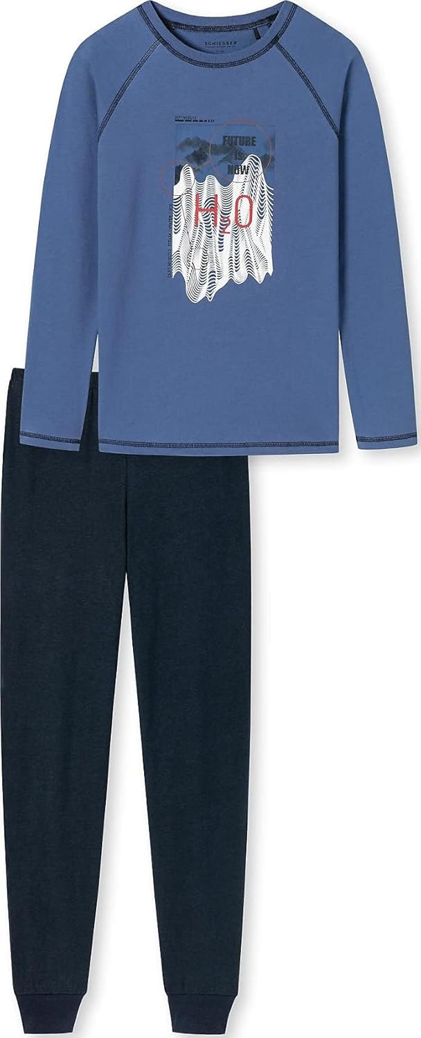 Schiesser Jungen Langer Schlafanzug-Organic Cotton Pyjamaset 140 Blau (Blau Ii), 140 Blau (Blau Ii)