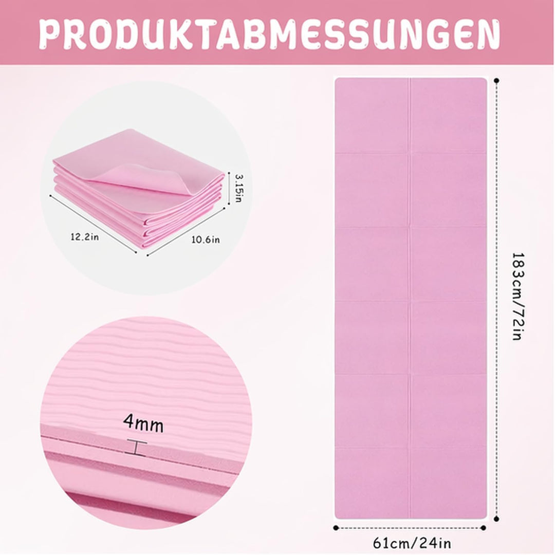 Klappbare Yogamatte, Faltbare Yogamatte Reise Leicht 183 x61x0.4 cm Rutschfest Tragbare Fitnessmatte