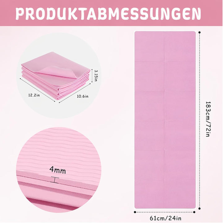 Klappbare Yogamatte, Faltbare Yogamatte Reise Leicht 183 x61x0.4 cm Rutschfest Tragbare Fitnessmatte
