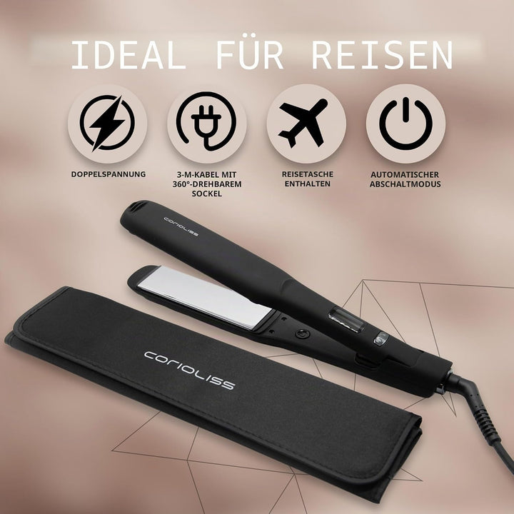 Corioliss | Glätteisen | Extra Breite Titanplatten Anti Frizz | Haarglätter Locken und Glätten | Pro