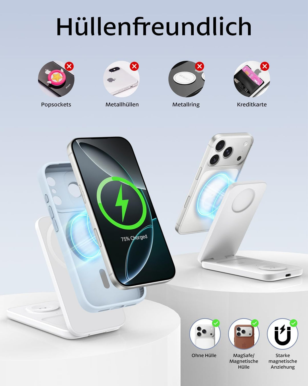 Ladestation Apple Watch und iPhone, Magnetische 3 in 1 Ladestation für iPhone 17/16/15/14/13/12 Seri
