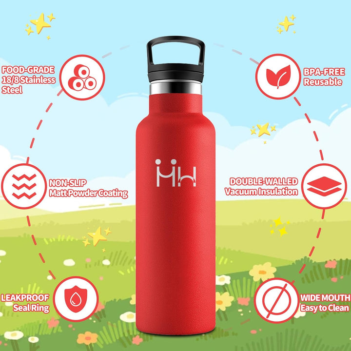 HoneyHolly Trinkflasche Edelstahl 500ML, BPA-Frei, Trinkflasche Kinder, Auslaufsichere Isolierflasch