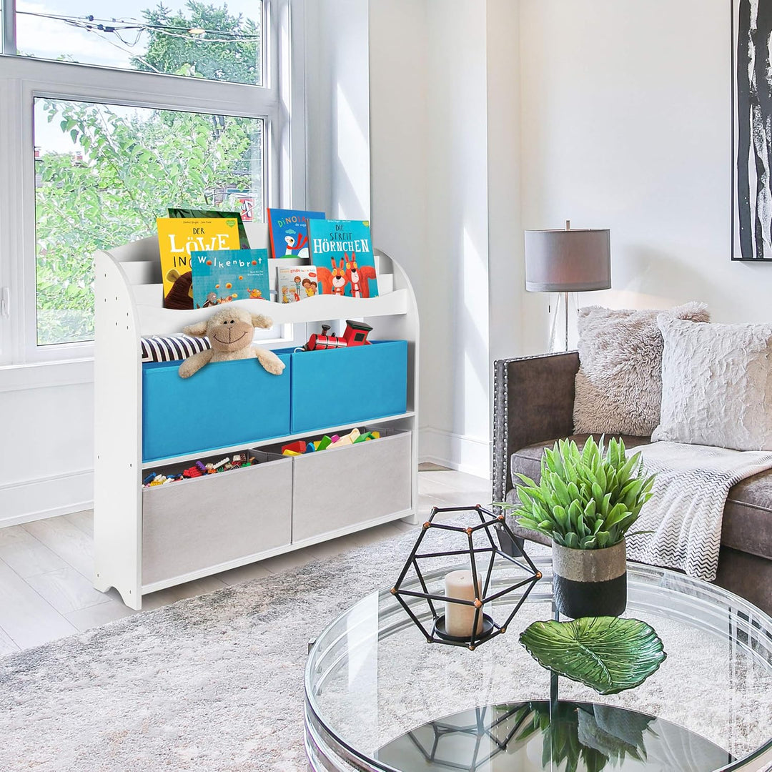 ONVAYA® Kinder-Bücherregal Finn Weiss | Kinderregal mit Boxen | Aufbewahrung von Büchern und Spielze