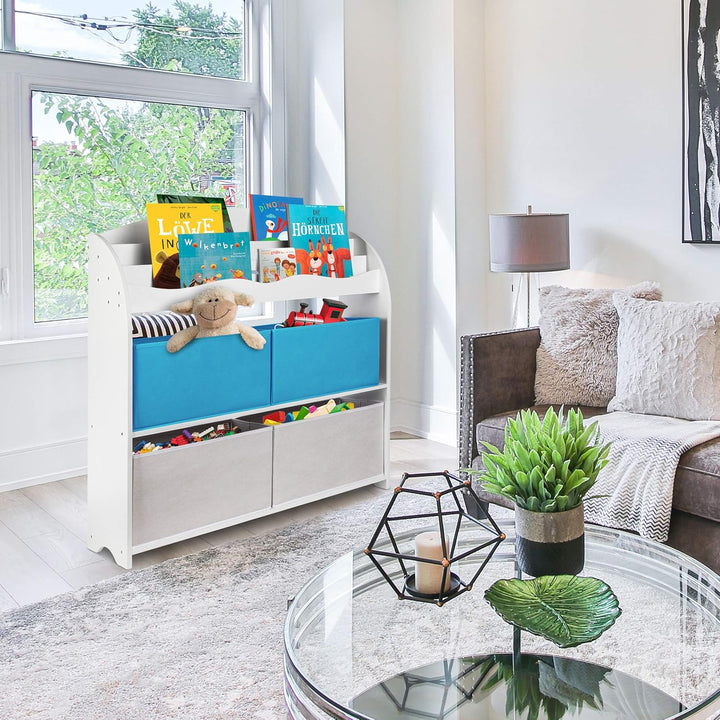 ONVAYA® Kinder-Bücherregal Finn Weiss | Kinderregal mit Boxen | Aufbewahrung von Büchern und Spielze