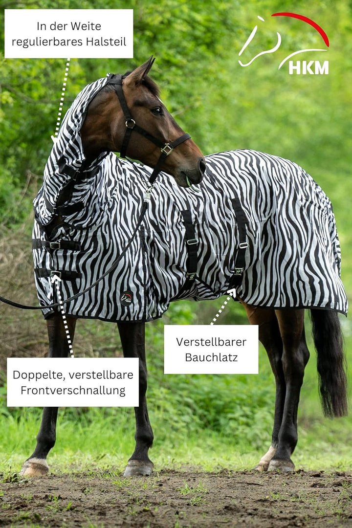 HKM Fliegendecke mit Halsteil -Zebra- mit Bauchlatz, weiss/schwarz, 135 Weiss/Schwarz 135 cm, Weiss/