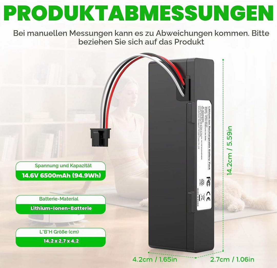ASUNCELL 6500mAh li-ion Akku für Xiaomi Mop 2S / Mop Pro/Mop P Roboter Staubsauger, Ersatzakku kompa