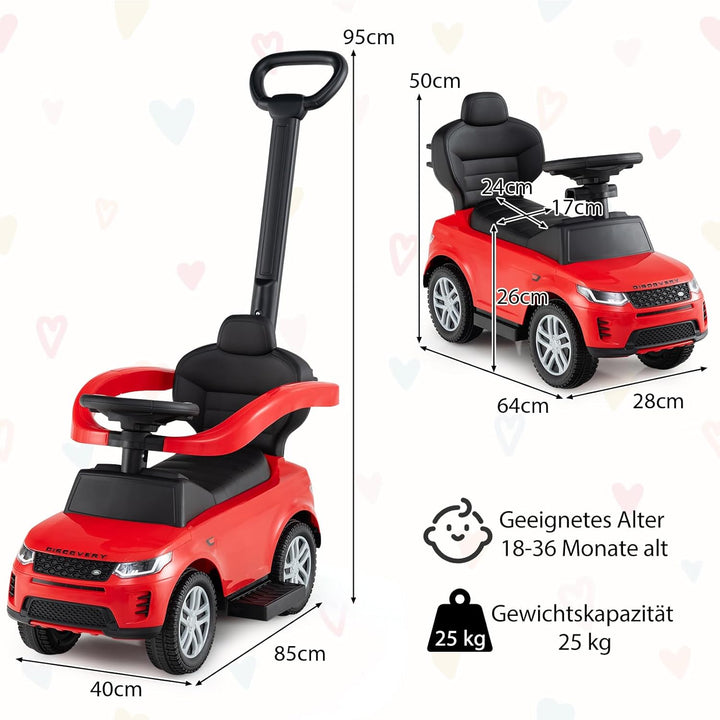 GOPLUS Rutschauto mit Schiebestange, Rutschfahrzeug mit Lenkrad, Sound, Stauraum, Spielzeugauto mit