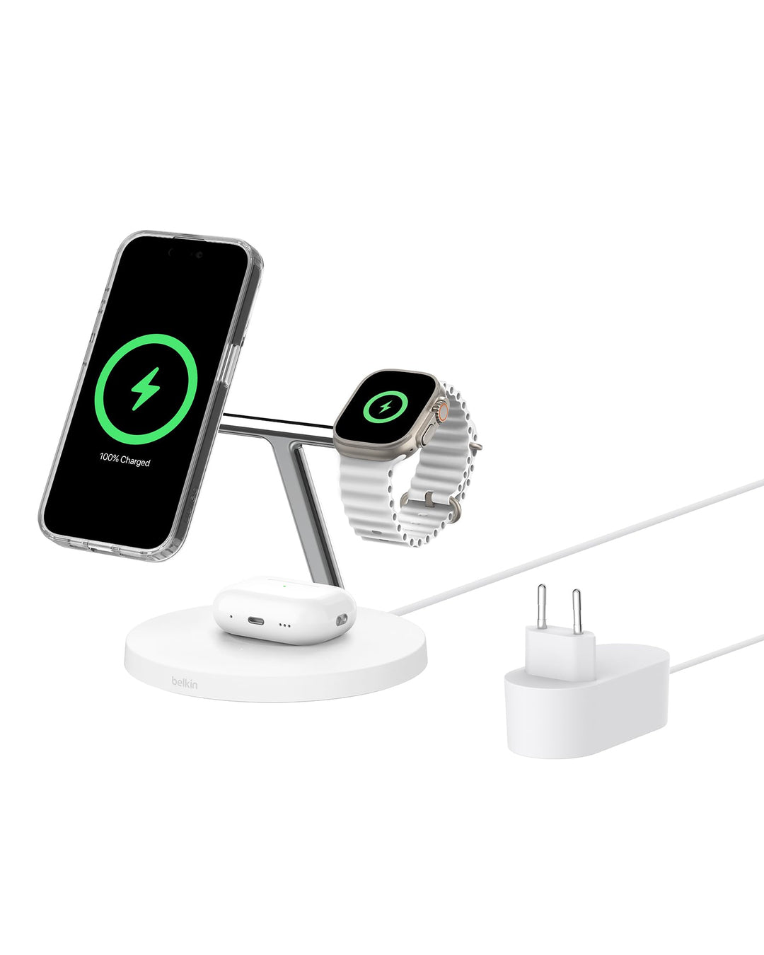 Belkin BoostCharge Pro 3-in-1 Qi2 Kabelloses Ladegerät, MagSafe-Kompatibles Ladegerät, Induktive Lad