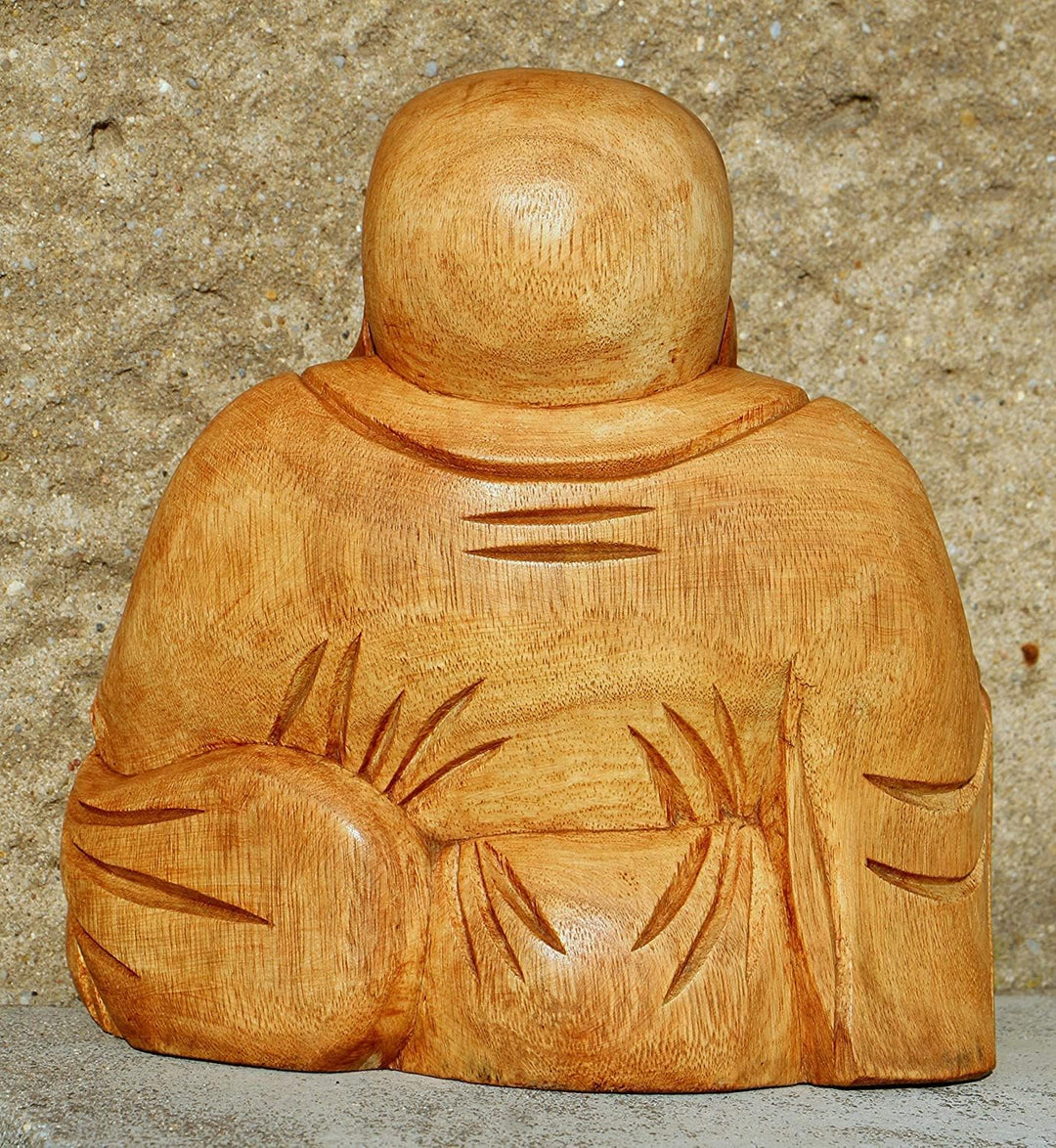 Wogeka - 20 cm lachender Buddha Happy - Holz Budda FENG Shui Bali Buda BH20