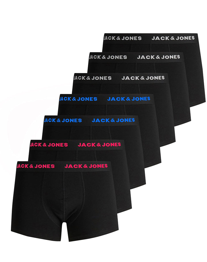 JACK &amp; JONES JACHUEY Trunks 7 Pack NOOS XS 7x Schwarz (Logoprint: 3x Weiss, 2x Pink, 2x Blau), XS 7x