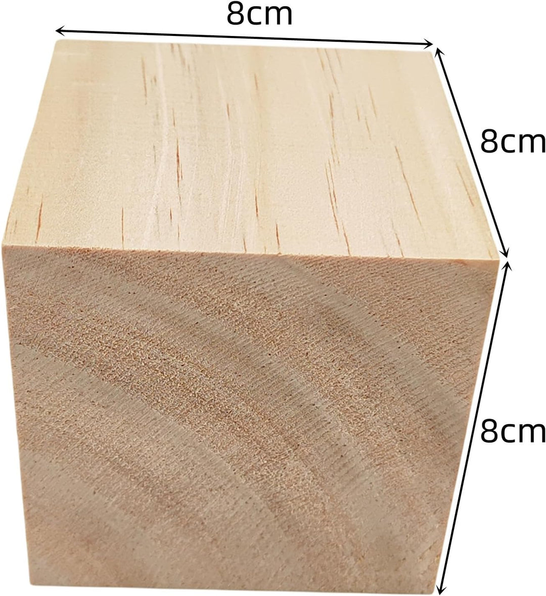 Holzwürfel aus unbehandeltem Naturholz, 8 cm, 6 Stück, zum Basteln, Schnitzen, Basteln und für Baste