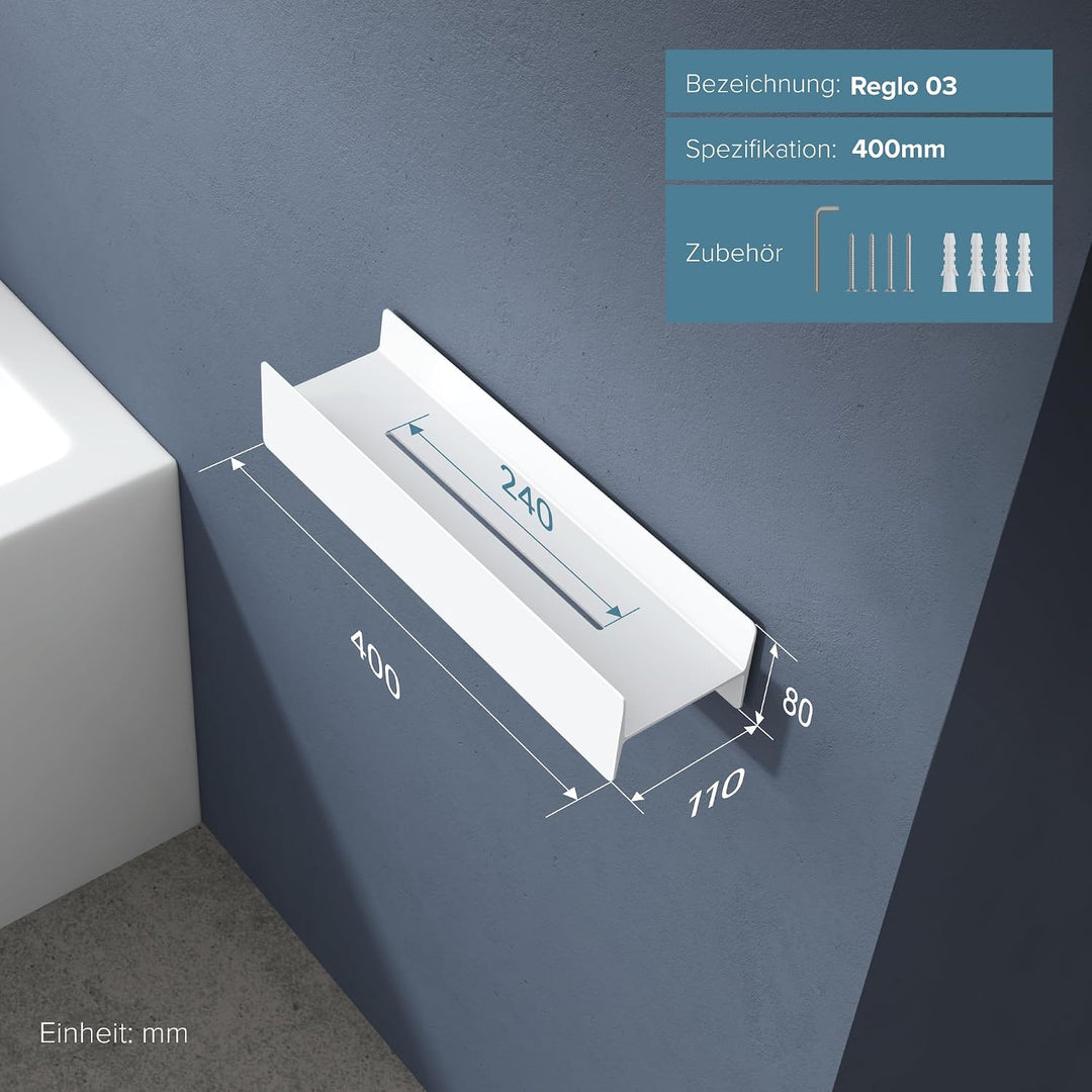 doporro Duschablage ohne Bohren Weiss, Badezimmer Organizer 40cm | Duschregal ohne Bohren oder zum B