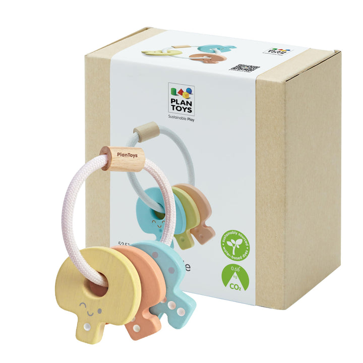 PlanToys Schlüsselrasseln Baby - Rassel und Beissring Baby - Greifling aus Holz - Babyspielzeug - Ho