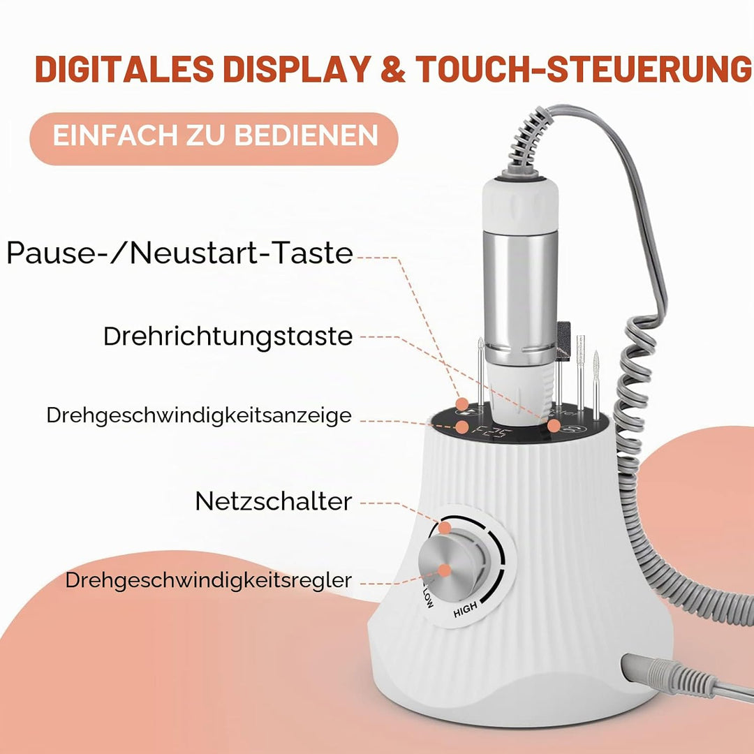 JCMASTER® Touch Nagelfräser 30.000 U/Min - Deutsche Marke - Elektrische Nagelfeile für Gelnägel Acry