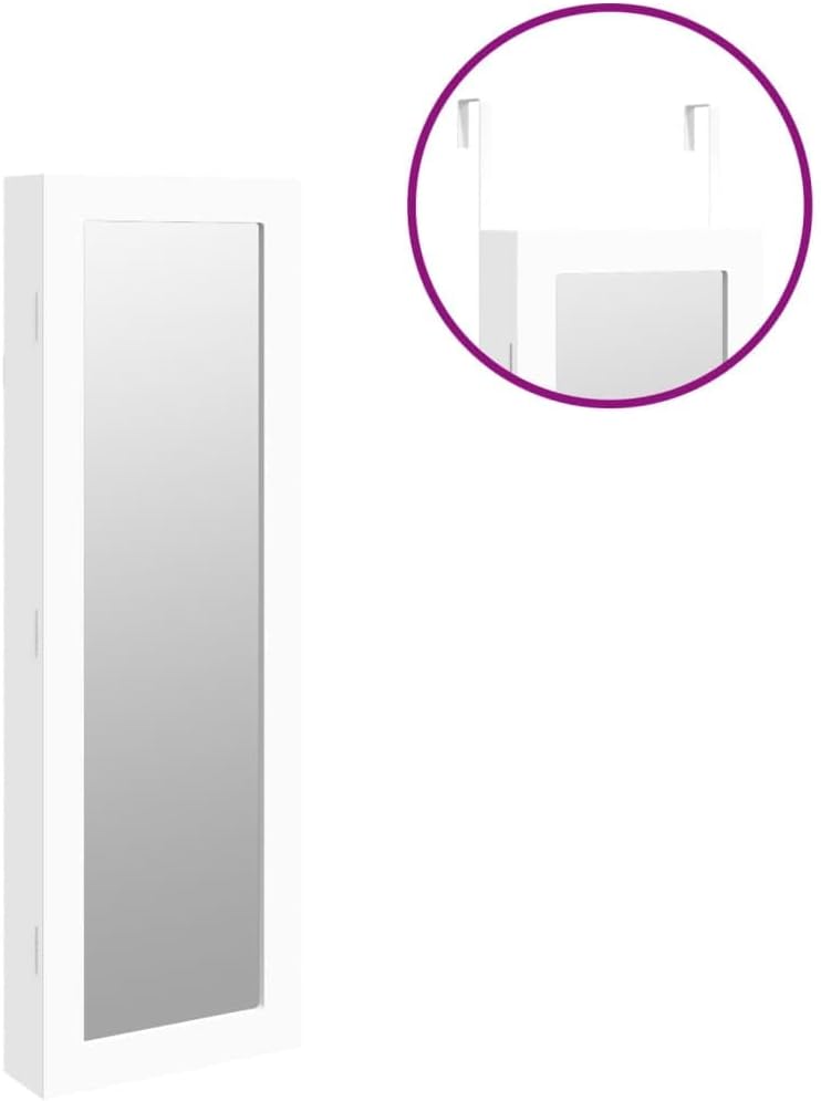 vidaXL Schmuckschrank mit Spiegel Wandmontage Weiss 30x8,5x90 cm, Weiss