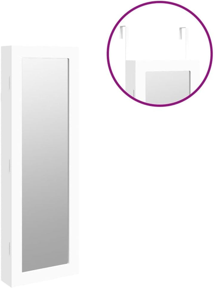 vidaXL Schmuckschrank mit Spiegel Wandmontage Weiss 30x8,5x90 cm, Weiss