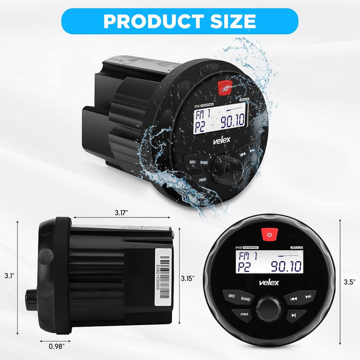 Wasserdicht Bluetooth Marine Stereo Lautsprecher 2 x 6.5 -Empfänger am DAB+ Radio für Streaming Musi