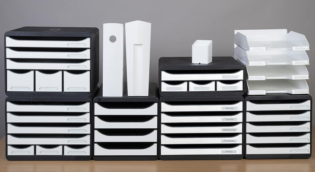 Exacompta 3104213D Premium Ablagebox mit 4 Schubladen für DIN A4+ Dokumente. Belastbare Schubladenbo