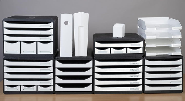 Exacompta 3104213D Premium Ablagebox mit 4 Schubladen für DIN A4+ Dokumente. Belastbare Schubladenbo